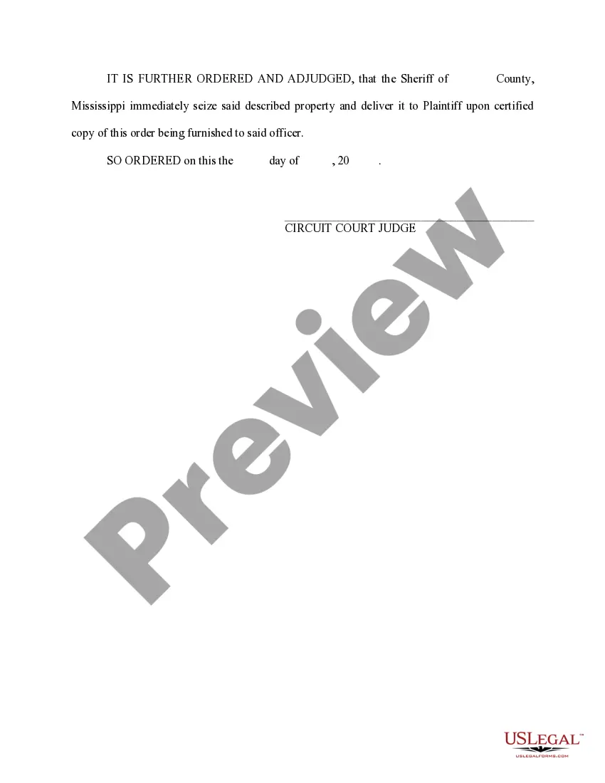 Get Order on Claim and Delivery Preview Order on Claim and Delivery