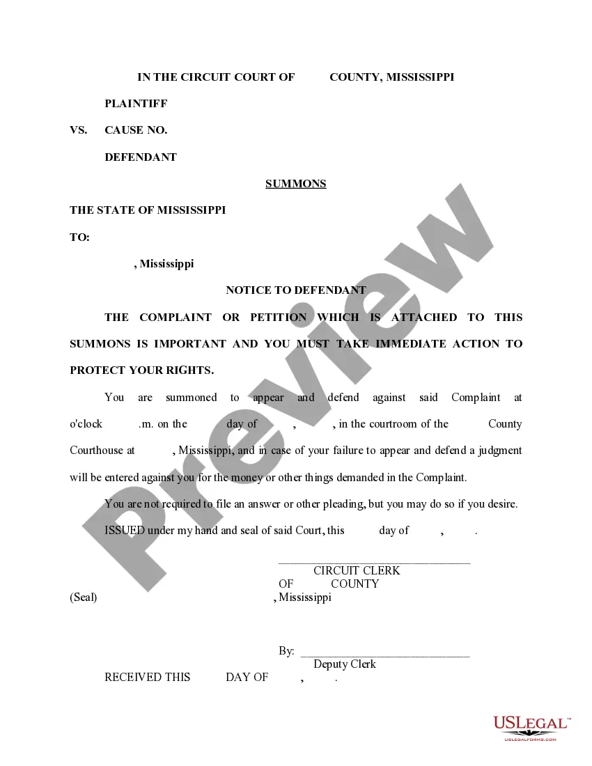 Preview Complaint and Affidavit for Claim and Delivery - Summons - Fiat - Order