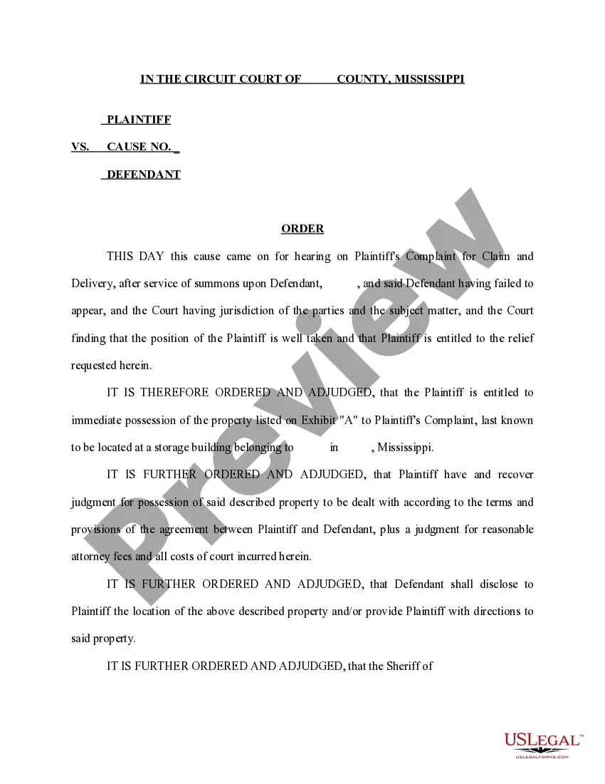 Preview Complaint and Affidavit for Claim and Delivery - Summons - Fiat - Order