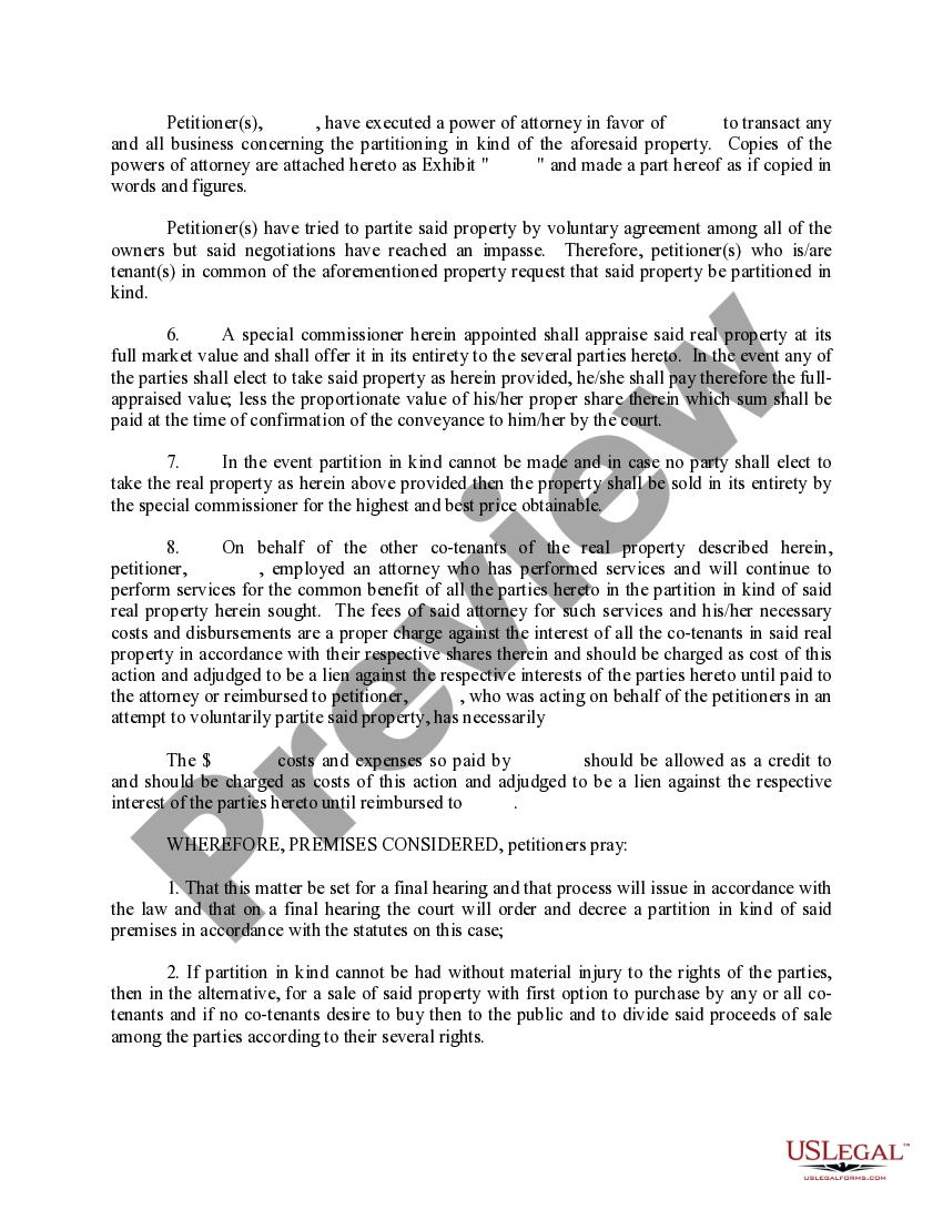 Mississippi Petition for Partition in Kind Mississippi Partition US