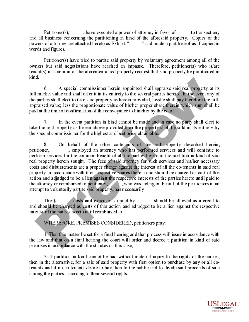 Preview Petition for Partition in Kind