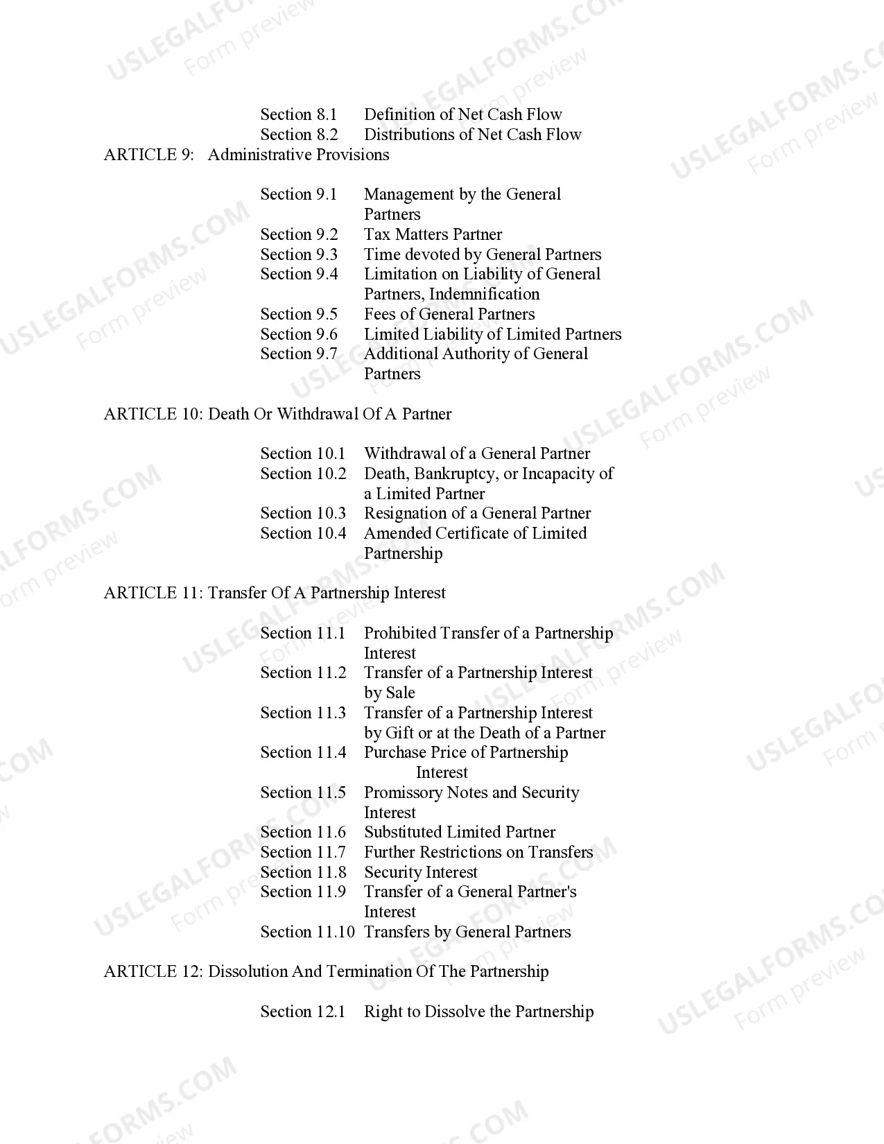 Preview Limited Partnership Agreement and Certificate