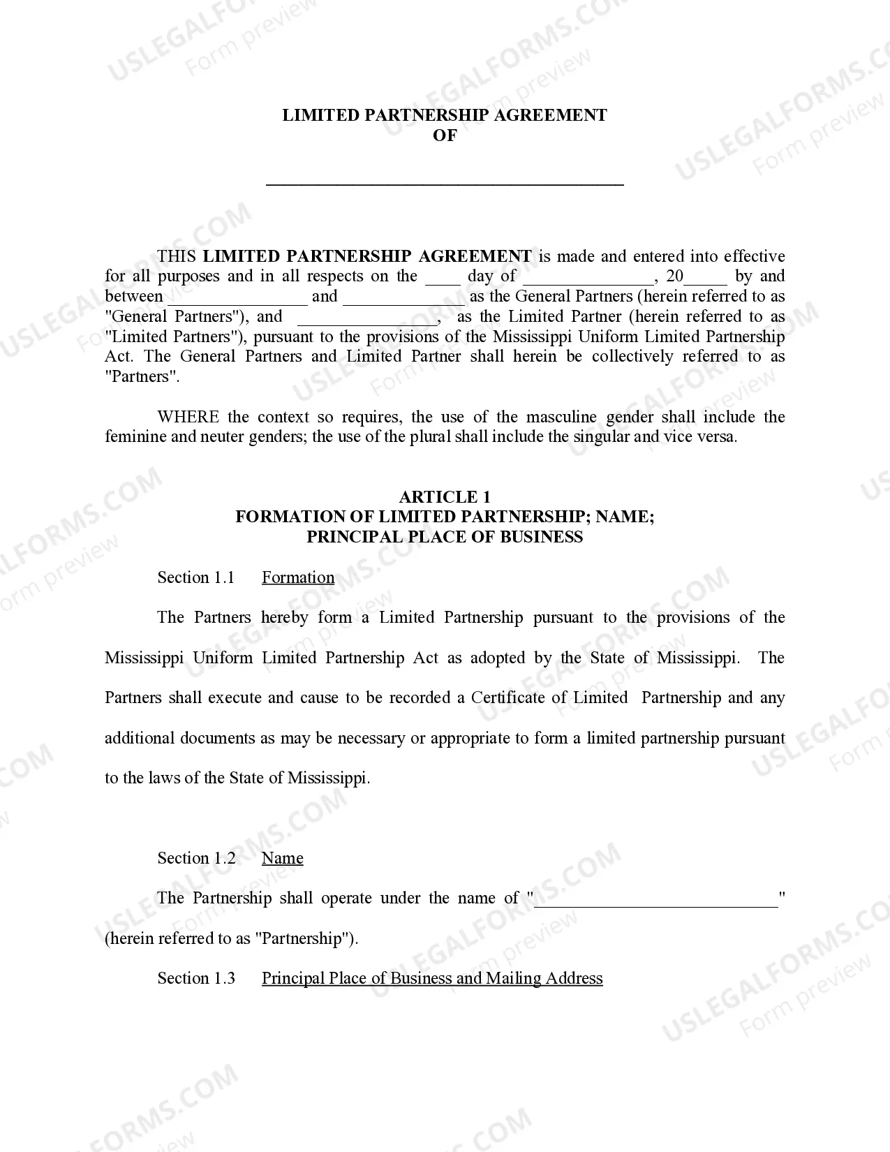 Preview Limited Partnership Agreement and Certificate