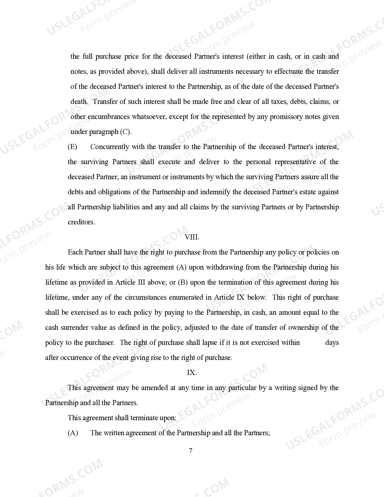 Preview Buy - Sell Agreement Partnership Interest