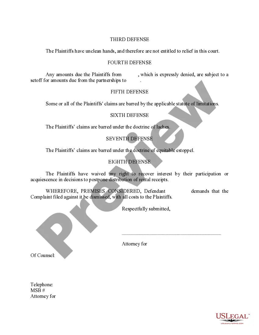 Preview Answer and Defenses to Amended Complaint