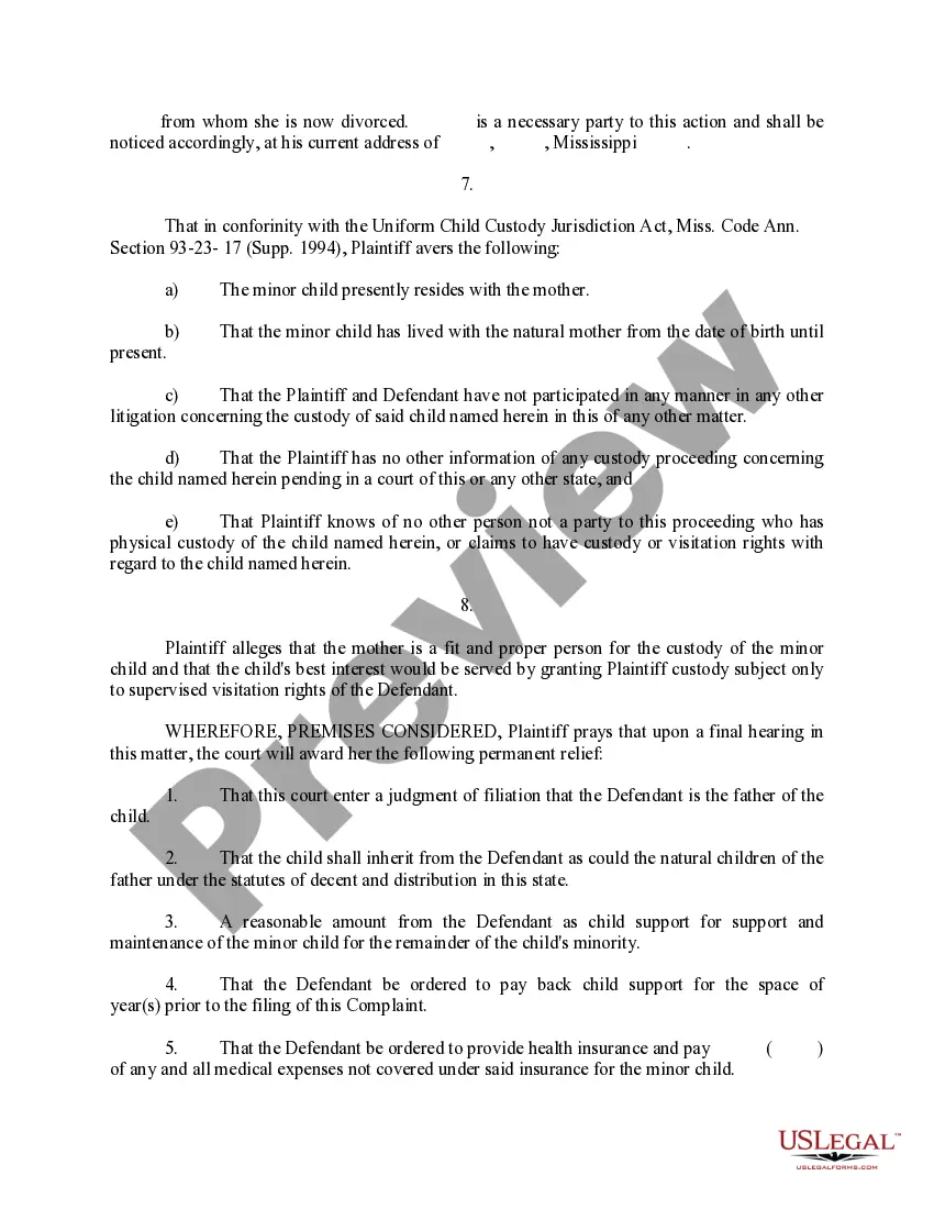 Get Complaint for Order of Filiation Preview Complaint for Order of Filiation