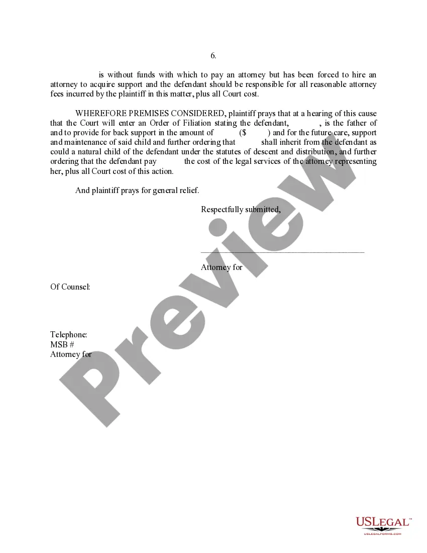 Get Complaint for Filiation and Child Support Preview Complaint for Filiation and Child Support