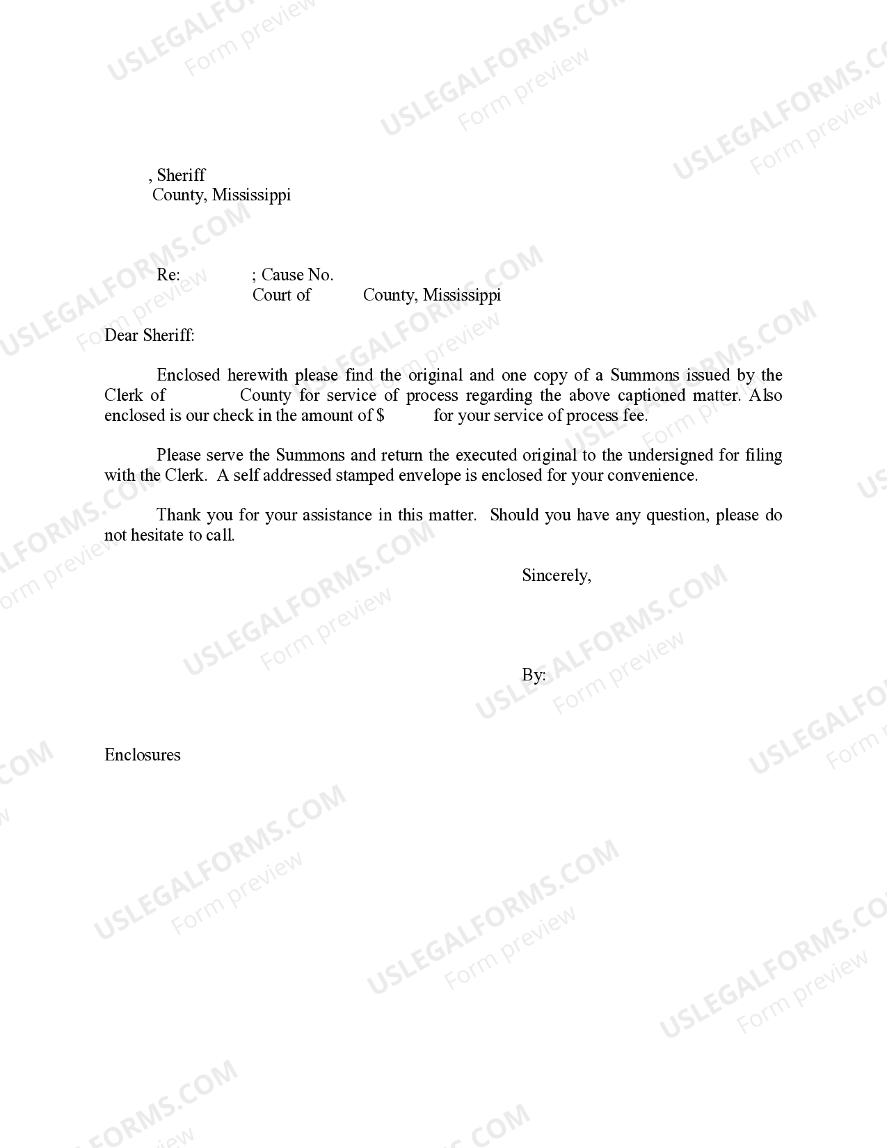 Sample Letter To Sheriff For Service Of Process US Legal Forms