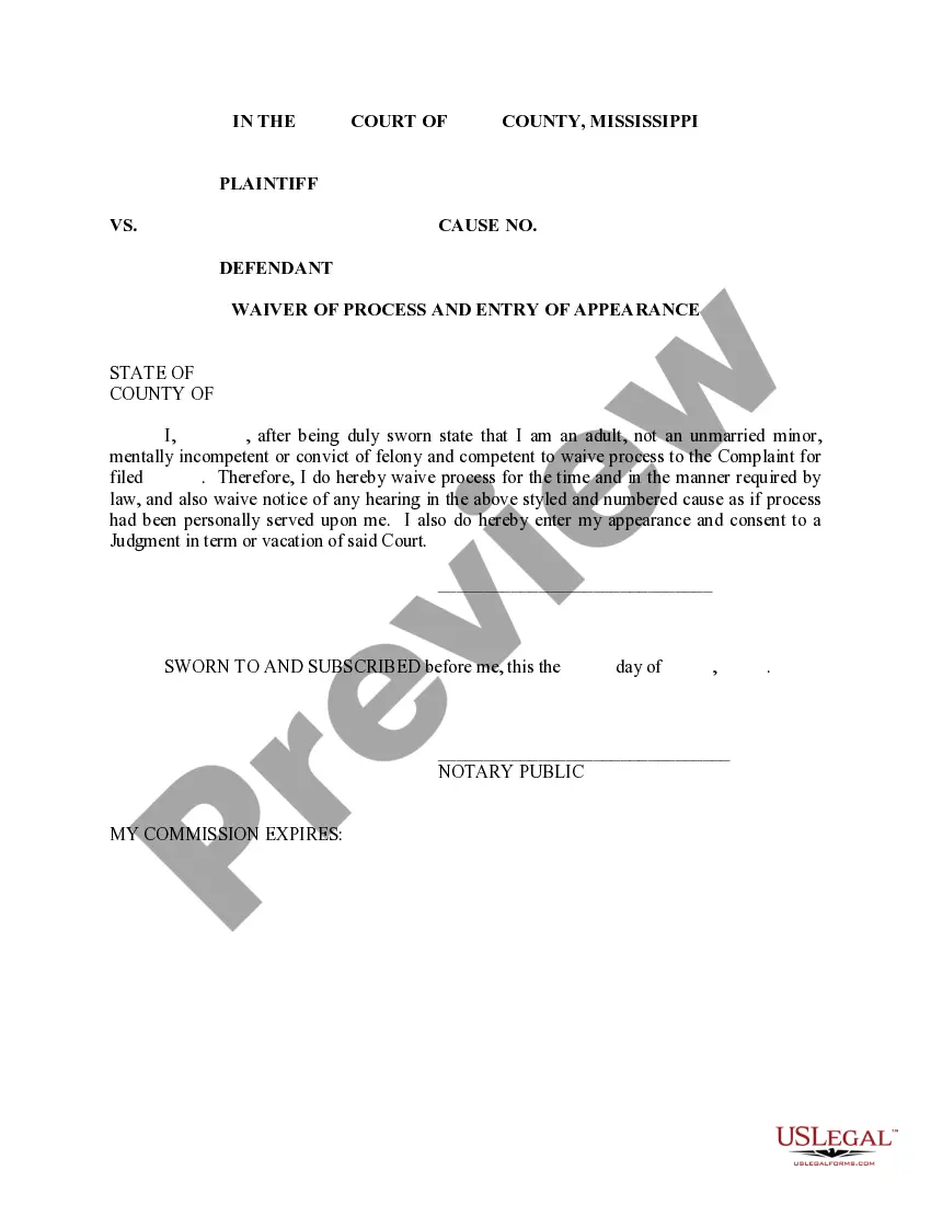 Preview Waiver of Process and Entry of Appearance and Consent to Judgment