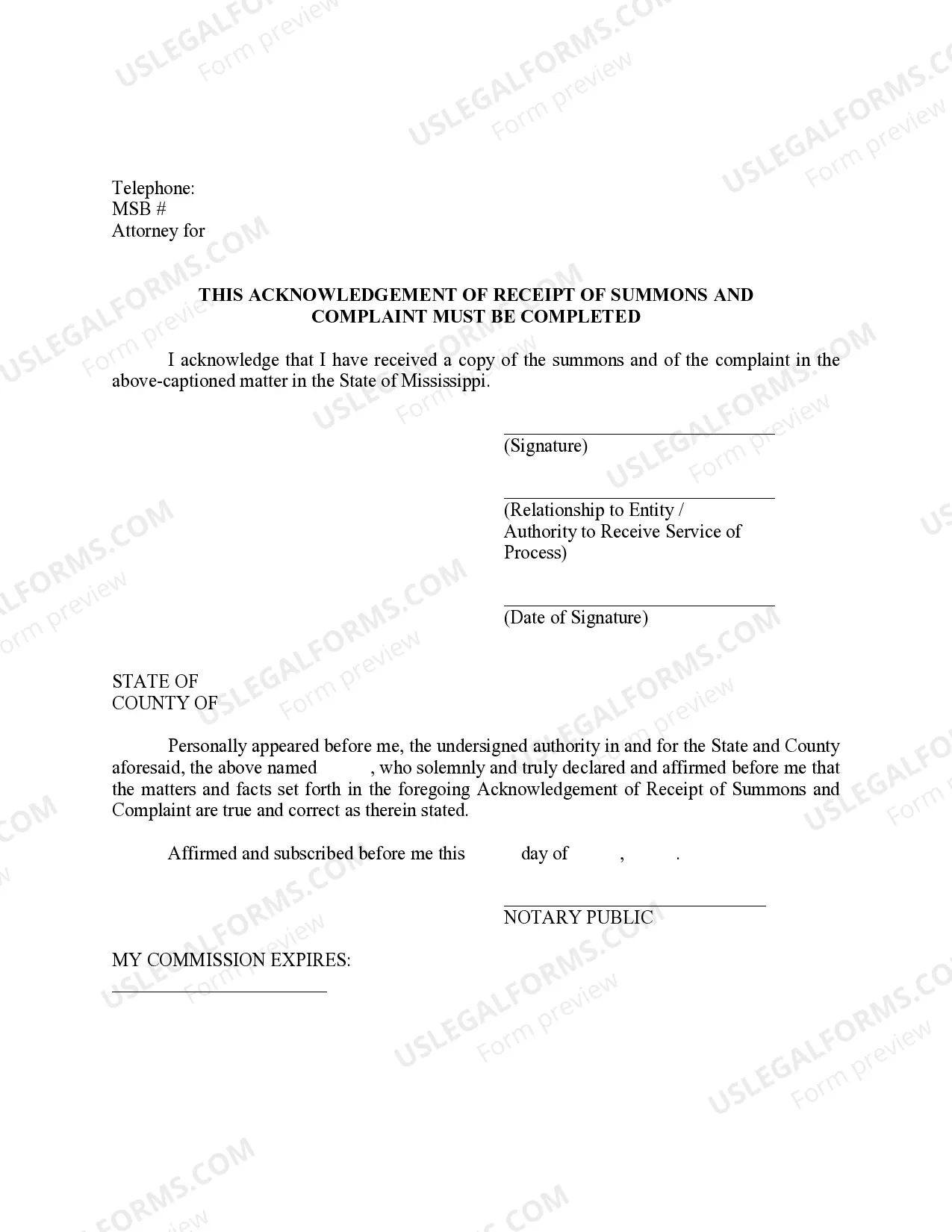 Preview Notice - served with Complaint and Summons