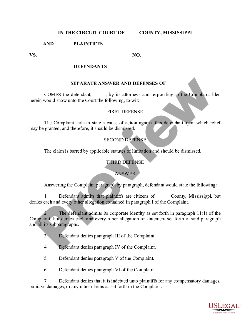 Mississippi Answer | US Legal Forms