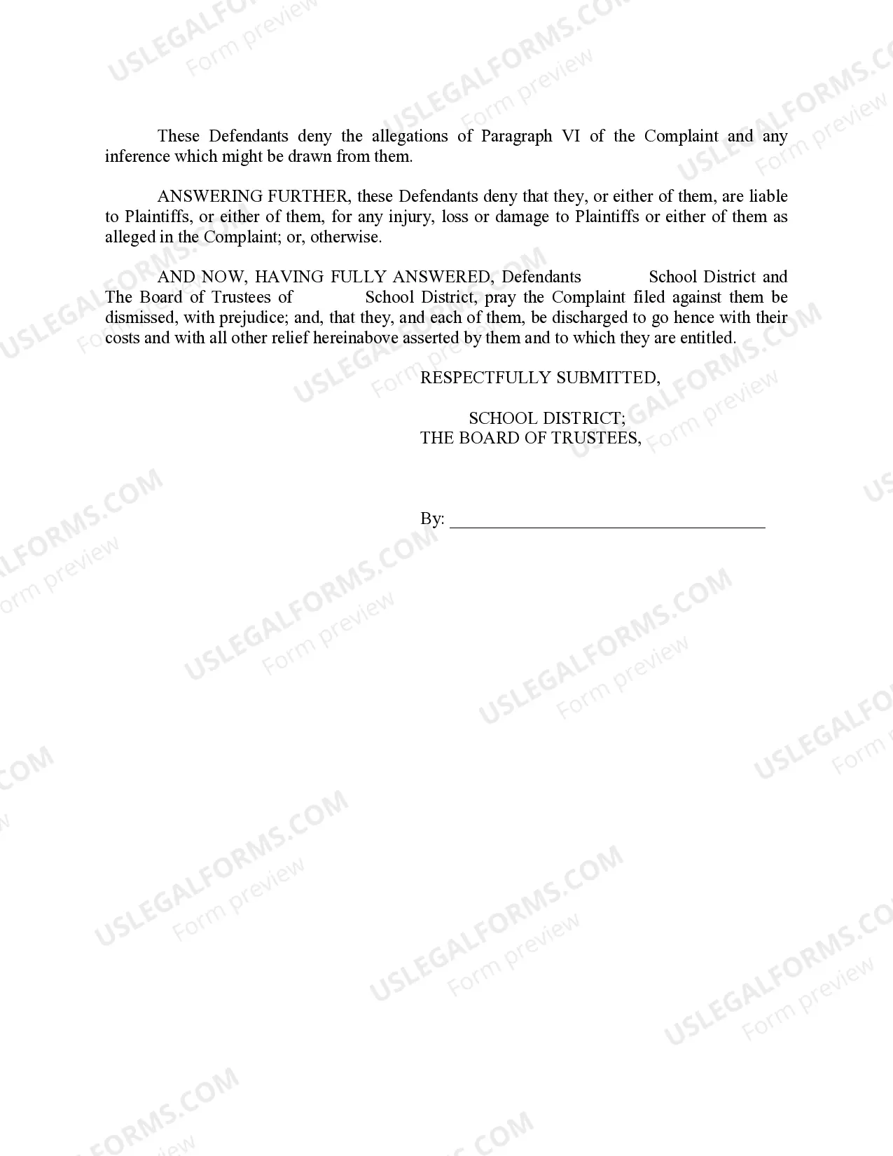 Preview Separate Answer and Defenses of School District