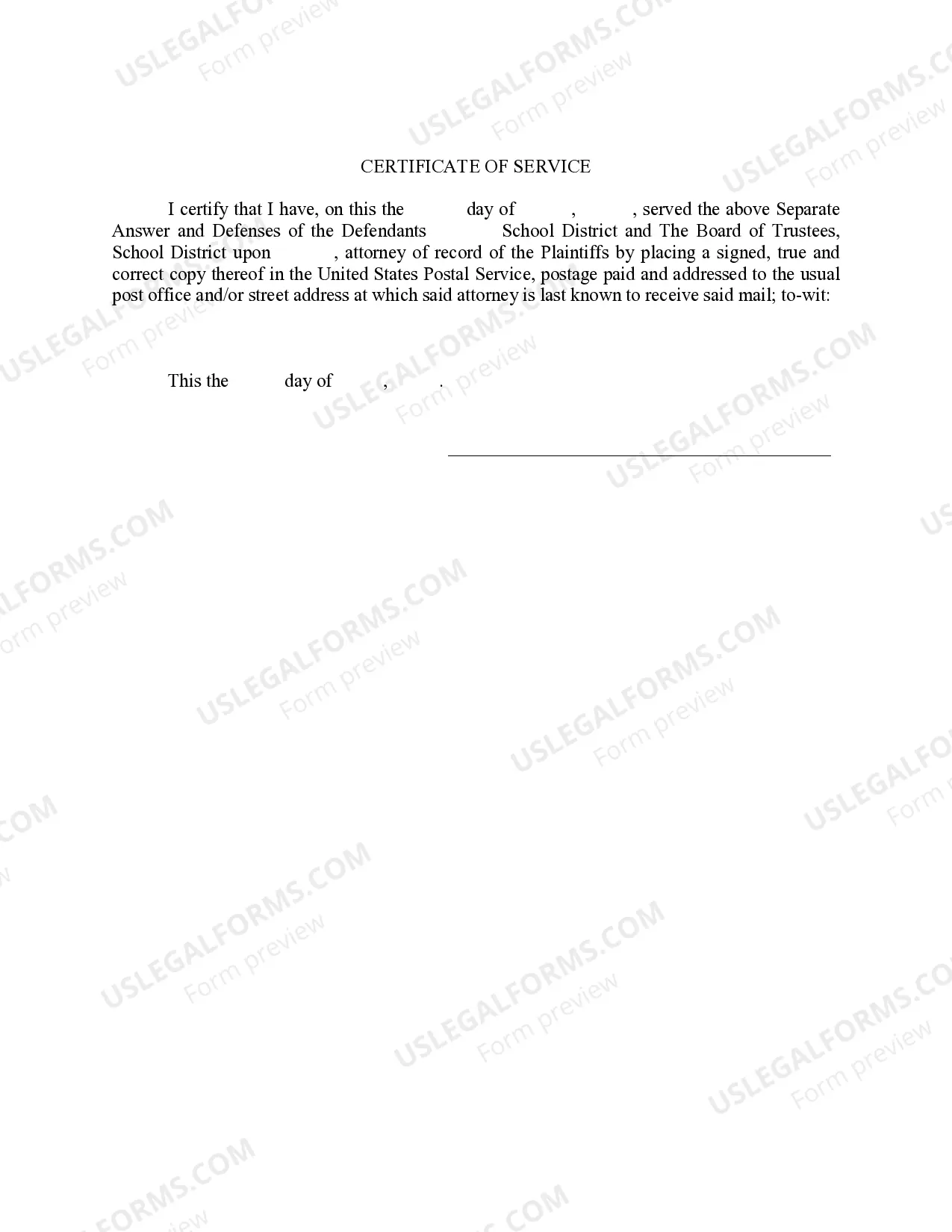 Preview Separate Answer and Defenses of School District