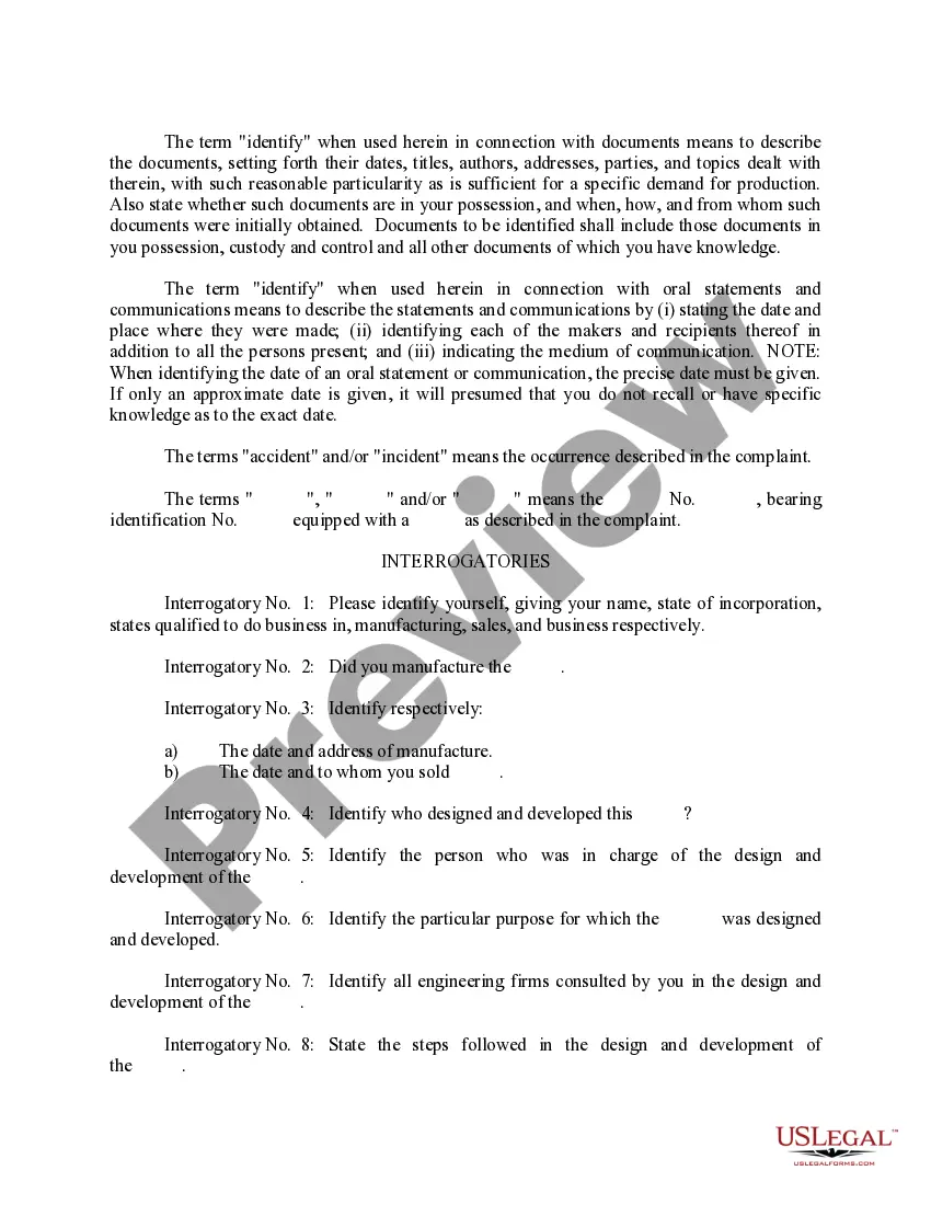 Preview Interrogatories, Request for Production and Admissions to Defendant