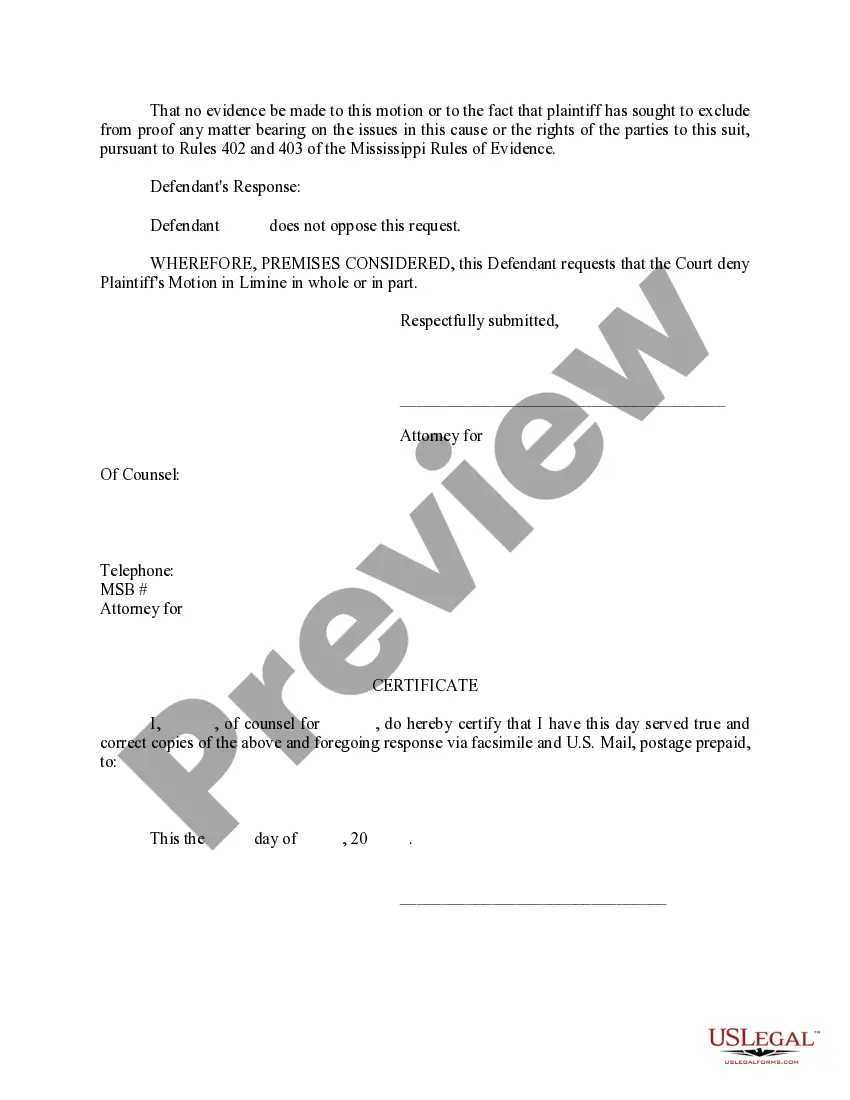 Preview Response to Plaintiff's Motion in Limine