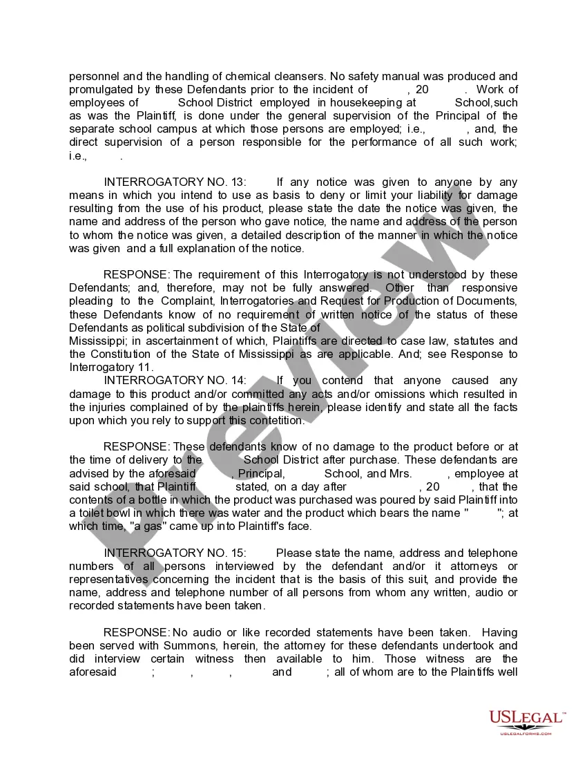 Preview Defendant's Response to Interrogatories