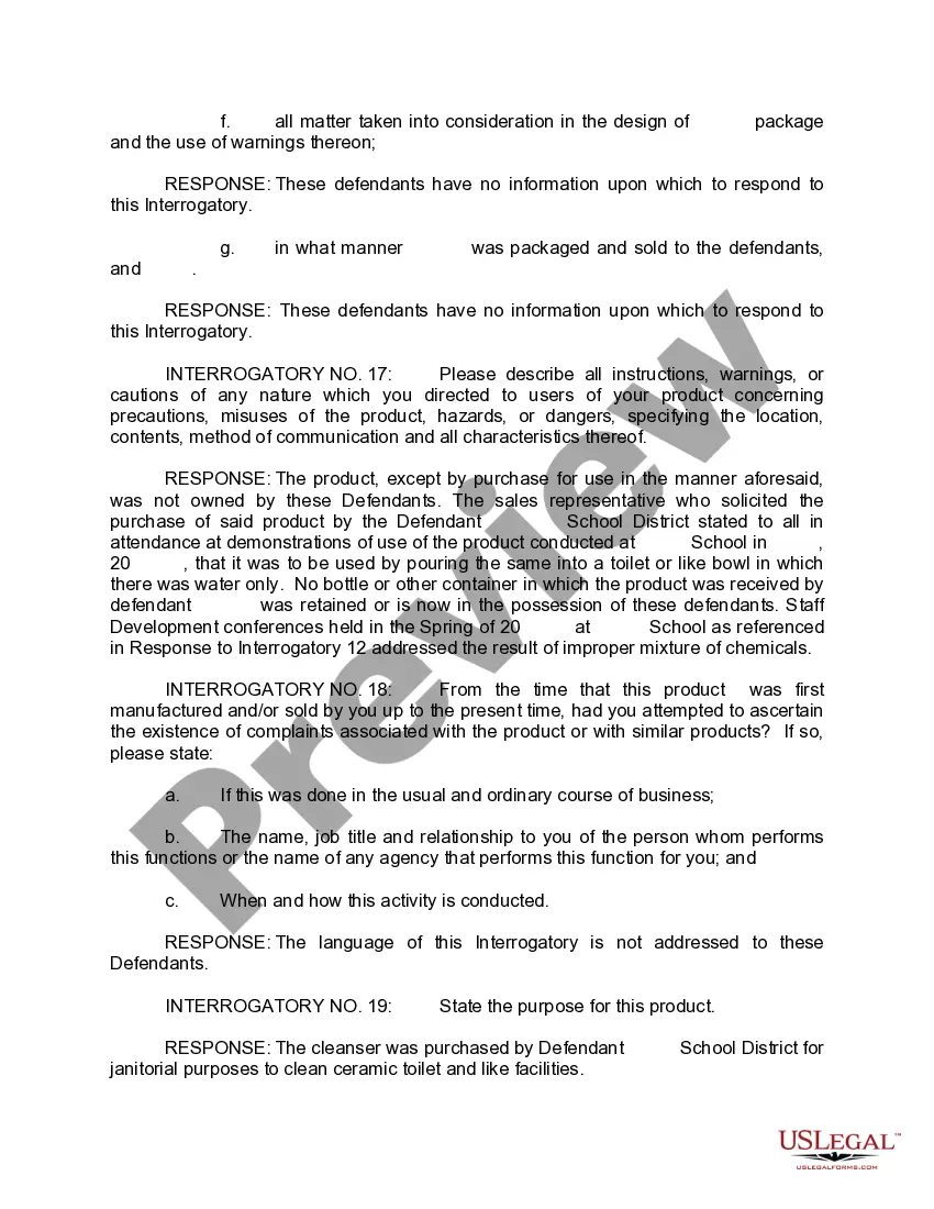 Preview Defendant's Response to Interrogatories