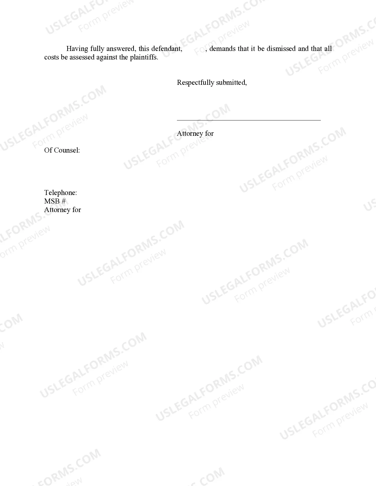 Preview Separate Answer and Defenses