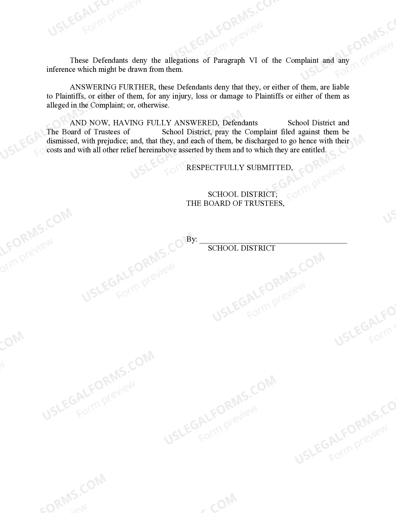 Preview Separate Answer and Defenses of School District