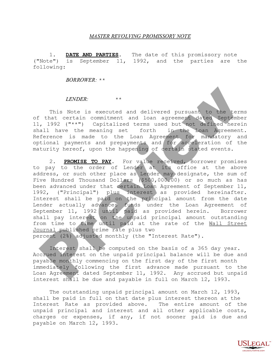 page 0 Master Revolving Promissory Note preview