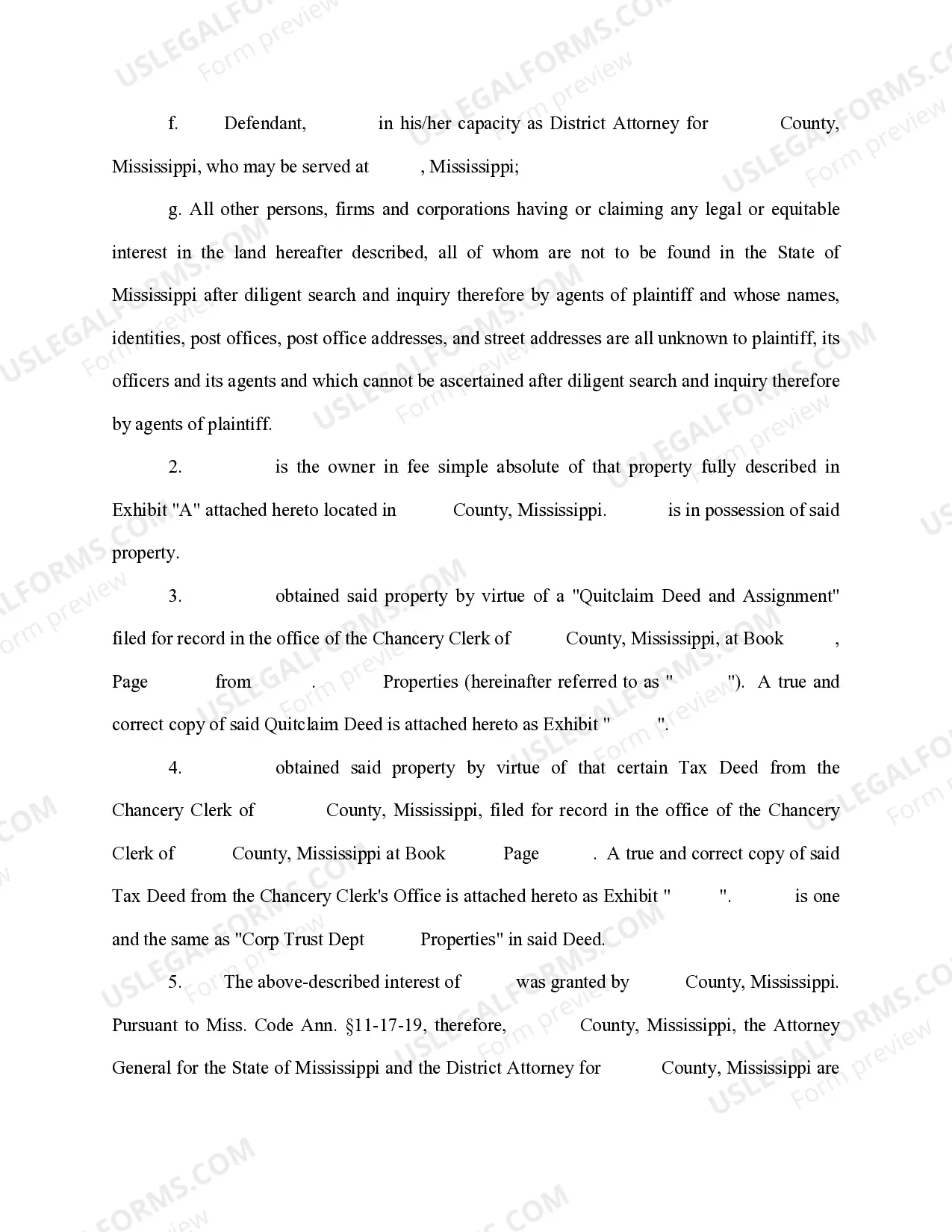 Preview Complaint to Confirm Tax Title