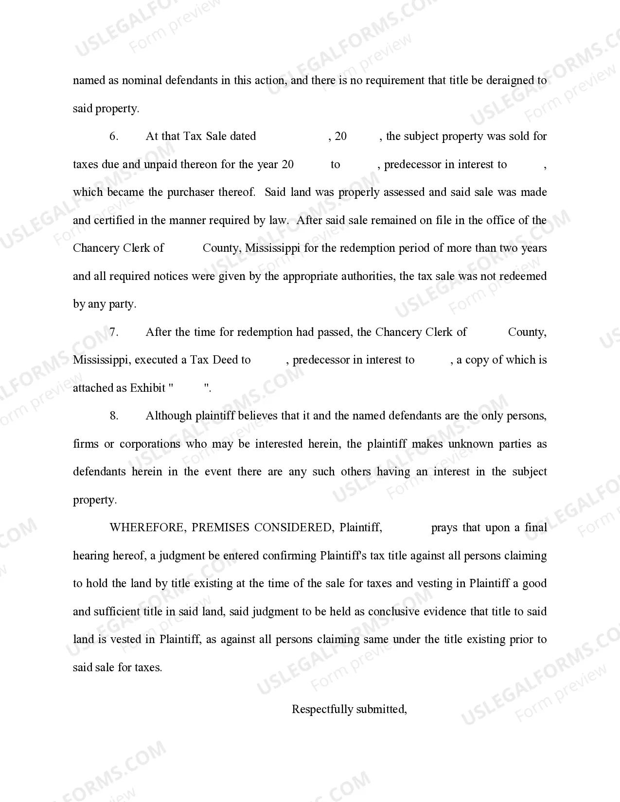 Preview Complaint to Confirm Tax Title