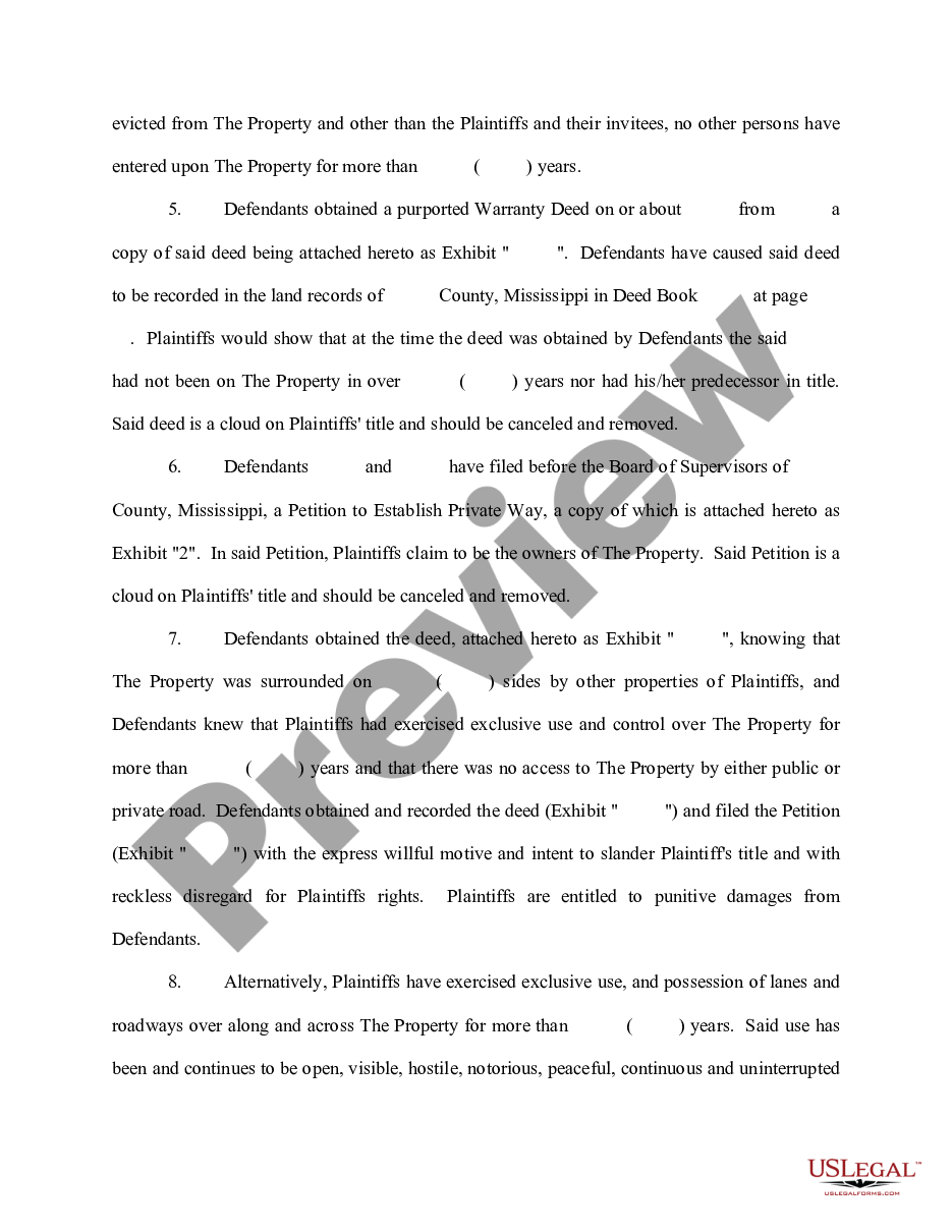 page 1 Complaint to Confirm Title and Remove Clouds and Complaint for Slander of Title preview