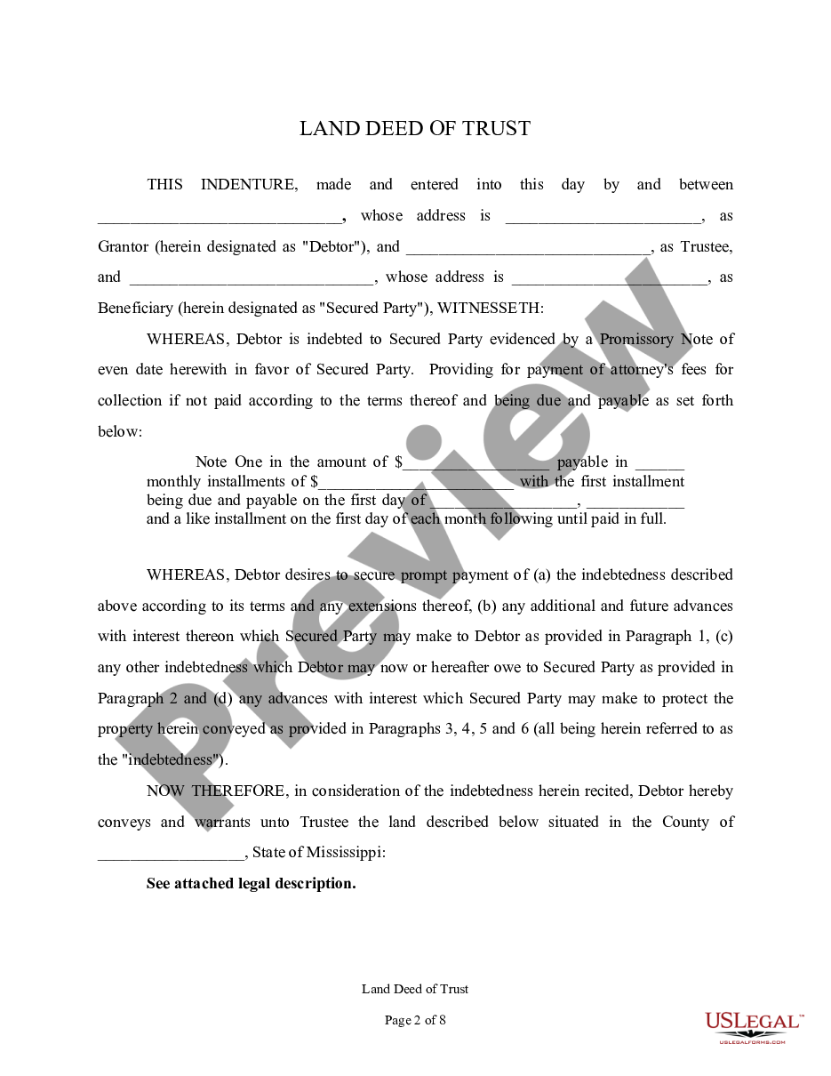 page 1 Land Deed of Trust preview