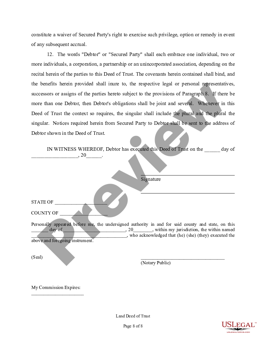 Mississippi Land Deed of Trust - Land Trust | US Legal Forms