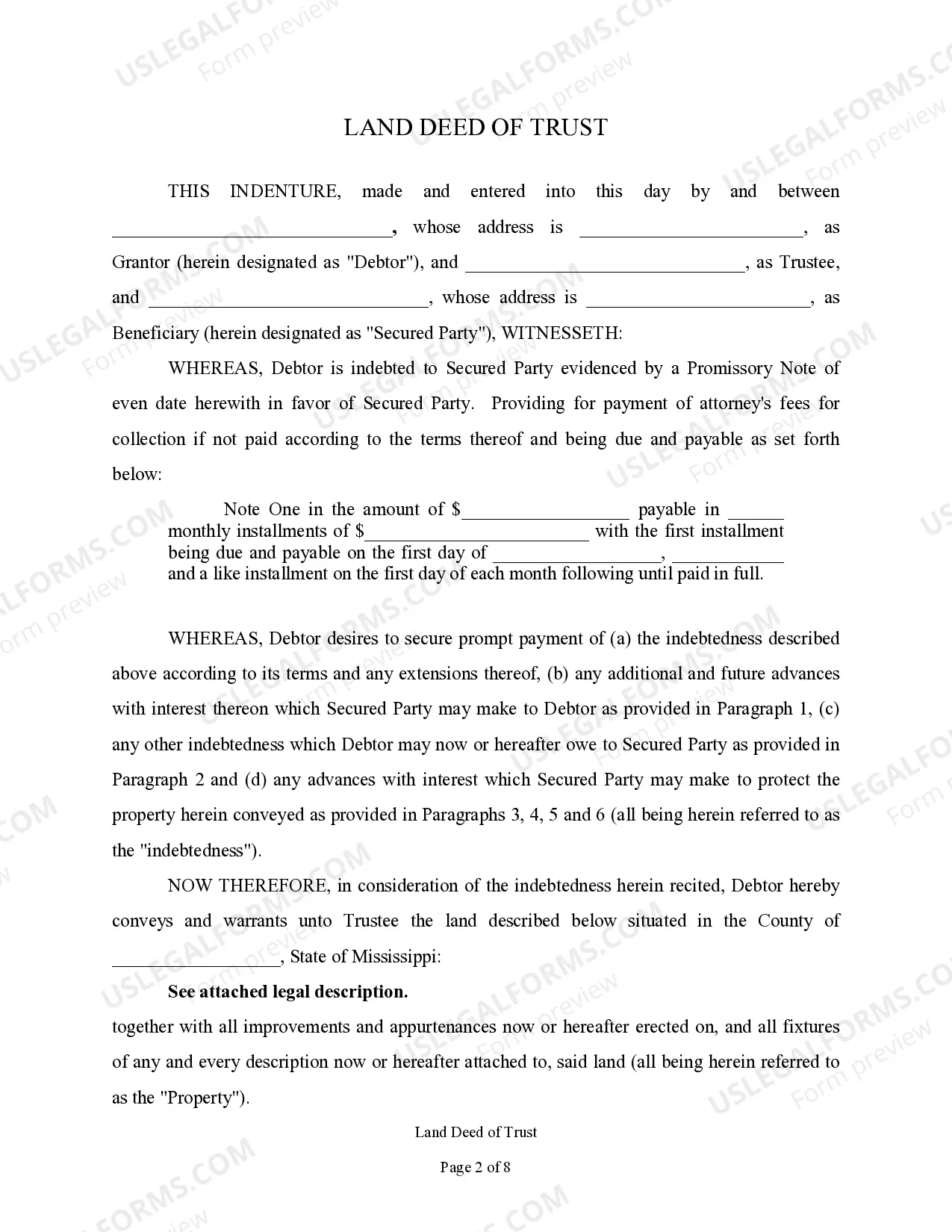 Preview Land Deed of Trust