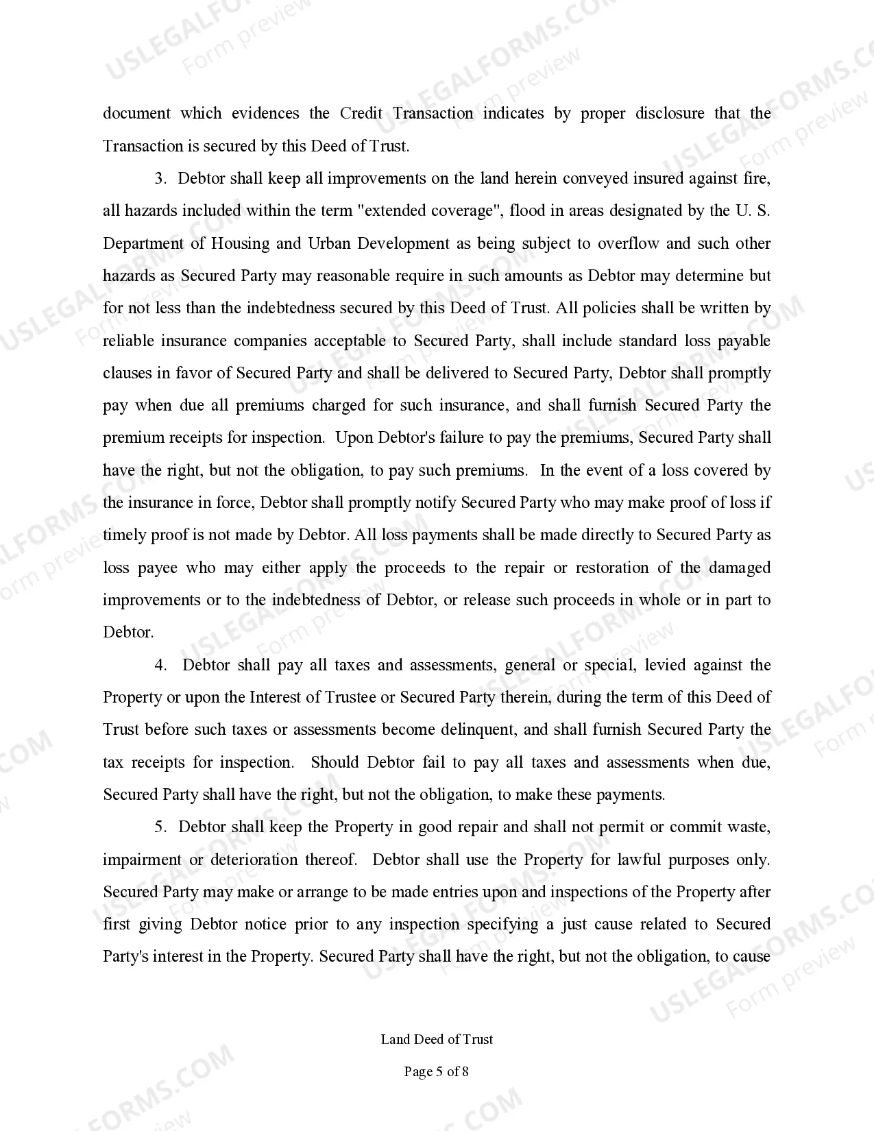 Preview Land Deed of Trust