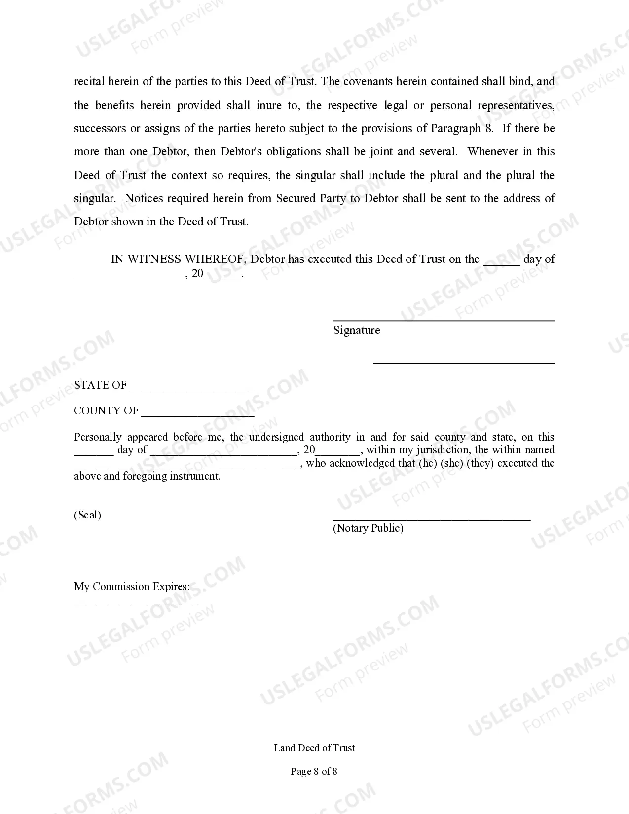 Preview Land Deed of Trust