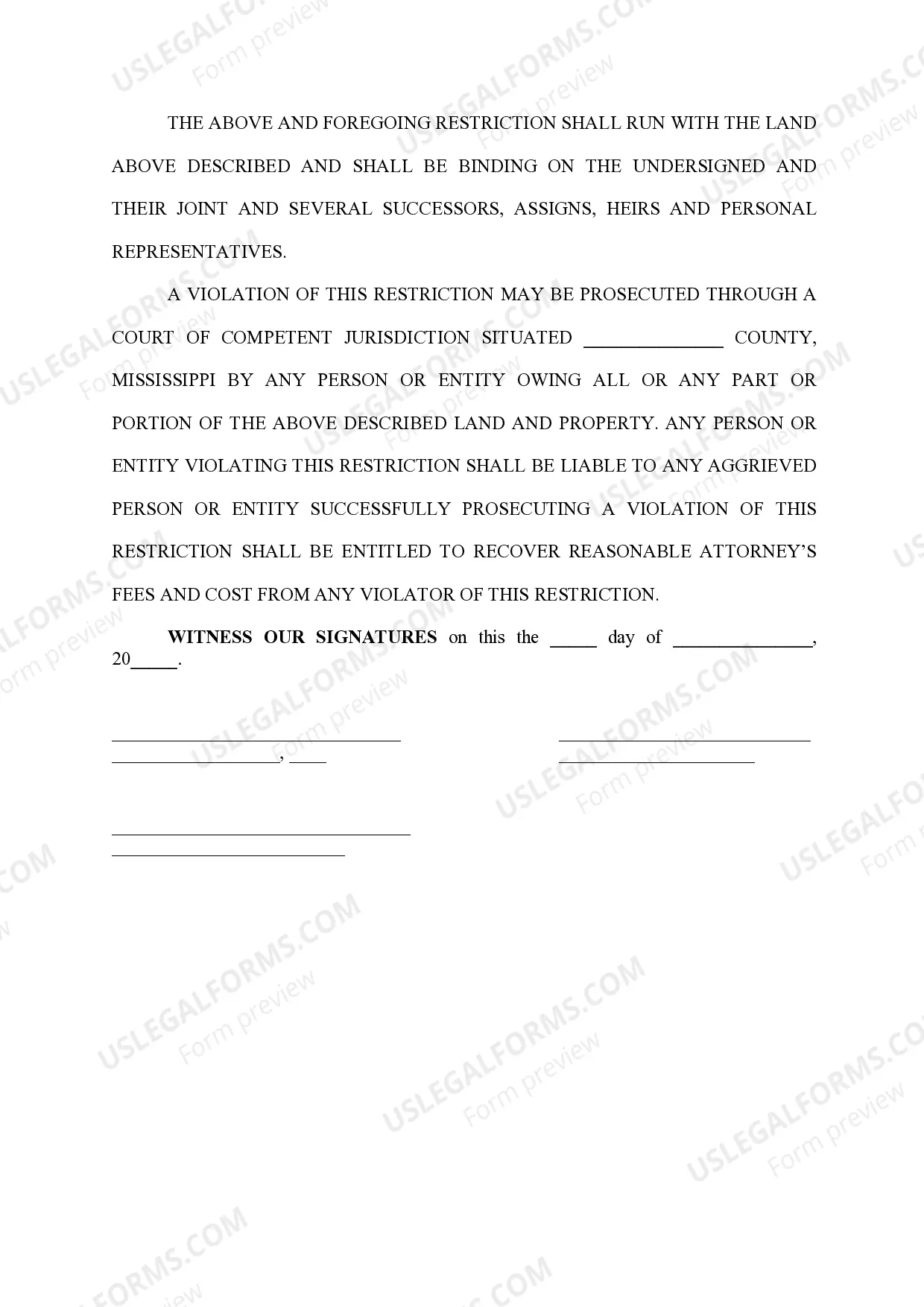 Preview Declaration of Restriction