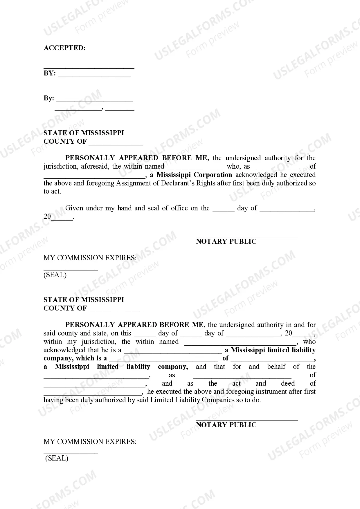 Preview Assignment of Declarant's Right