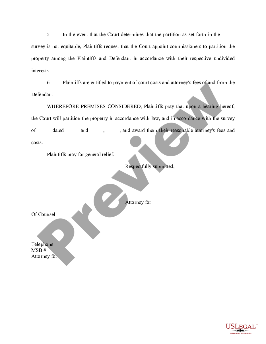 form Complaint for Partition preview