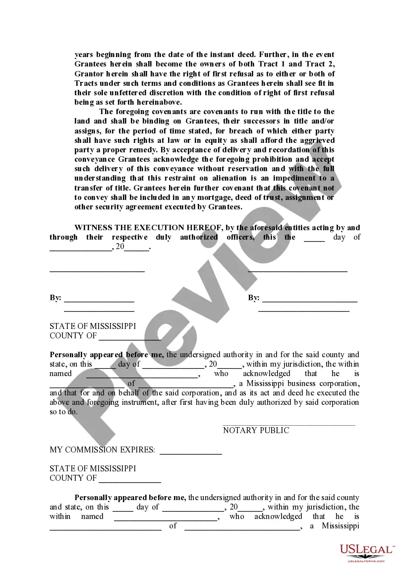 Preview Agreement for the Termination and Cancellation of Rights of First Refusal and Covenants