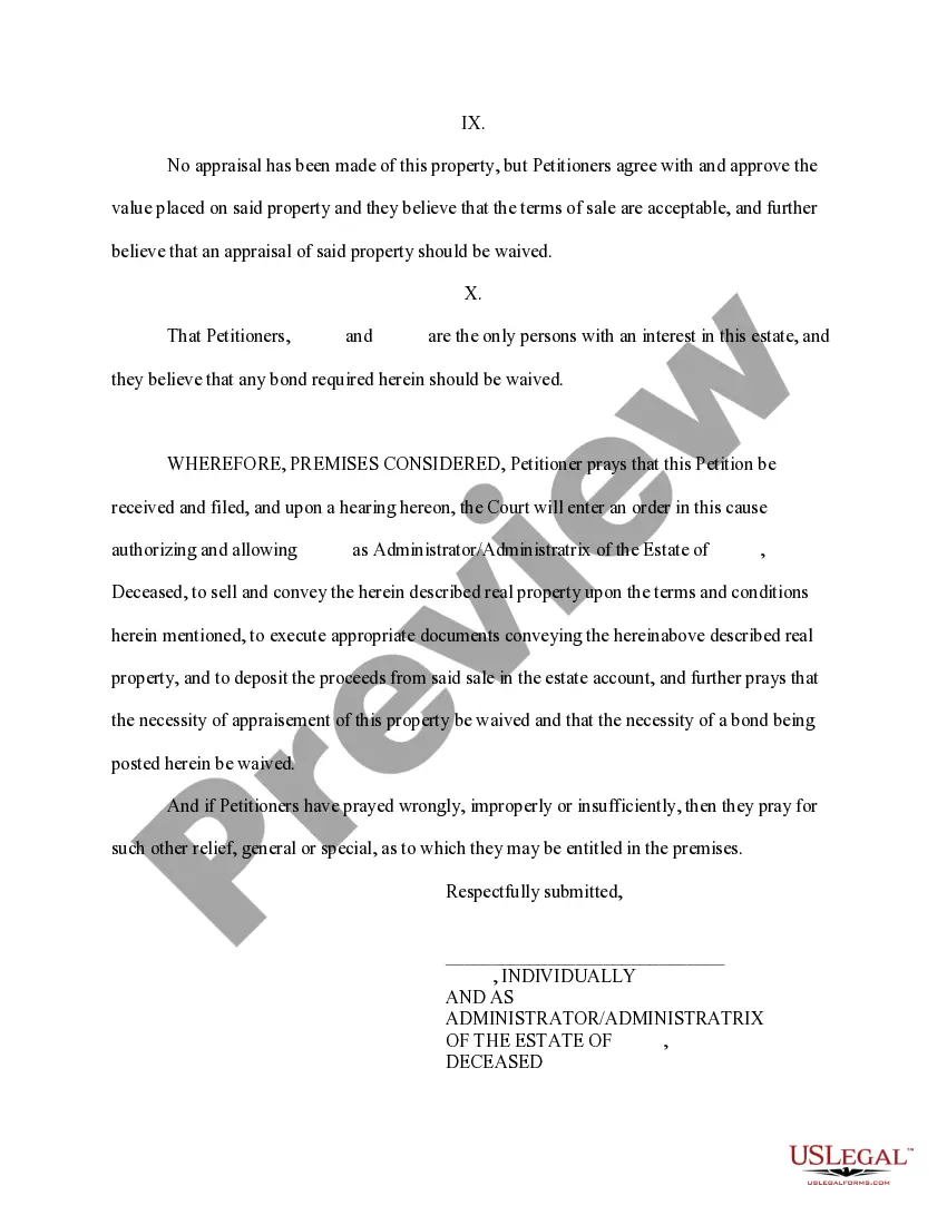 Preview Petition for Approval and Authority to Sell Real Property