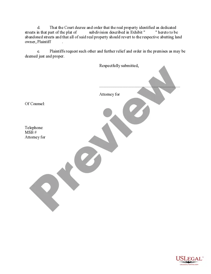 Get Complaint to Vacate and / or Alter a Recorded Plat and for other Relief Preview Complaint to Vacate and / or Alter a Recorded Plat and for other Relief
