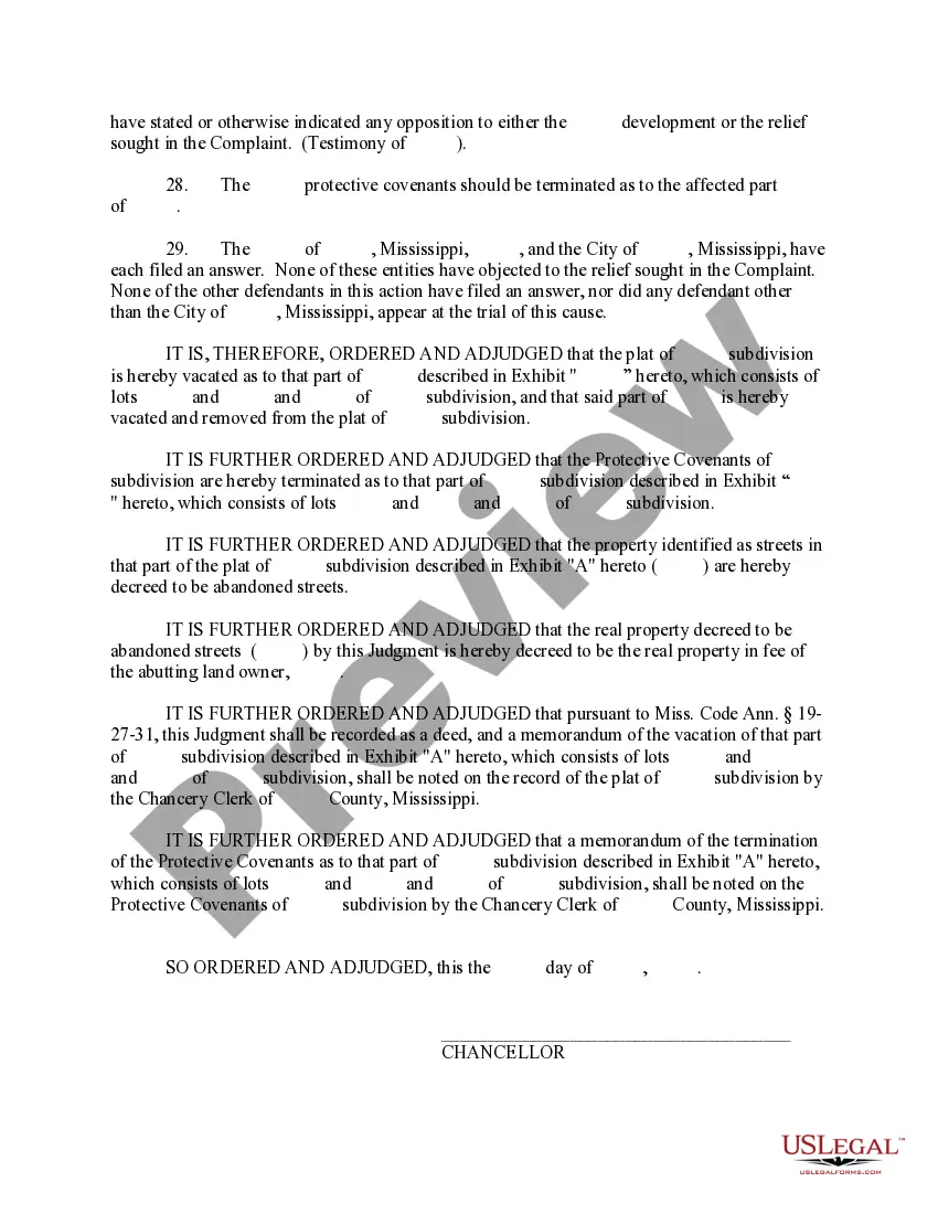 Preview Judgment Vacating Plat in Part, Removing Protective Covenants in Part, and Granting Other Relief
