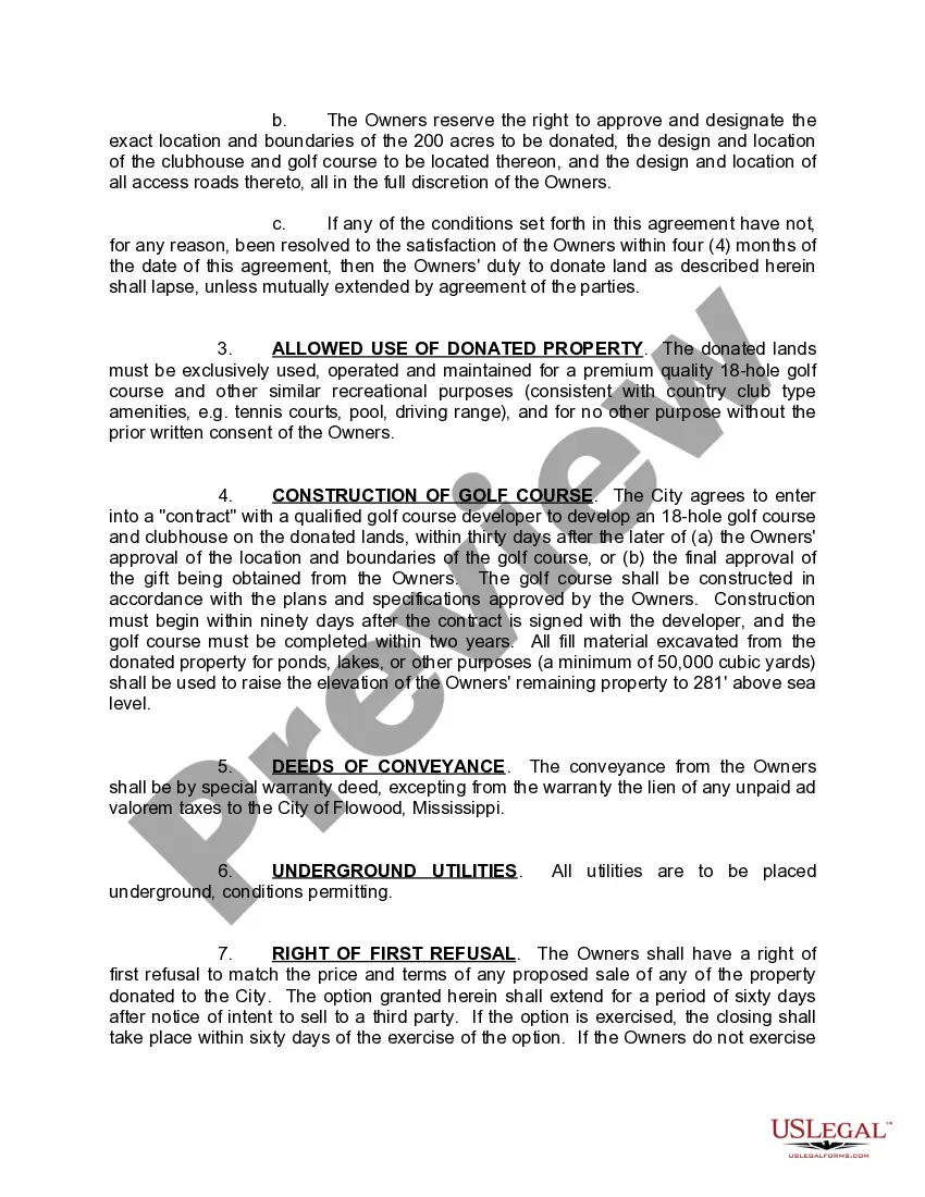 Get Agreement for Donation of Land to City Preview Agreement for Donation of Land to City