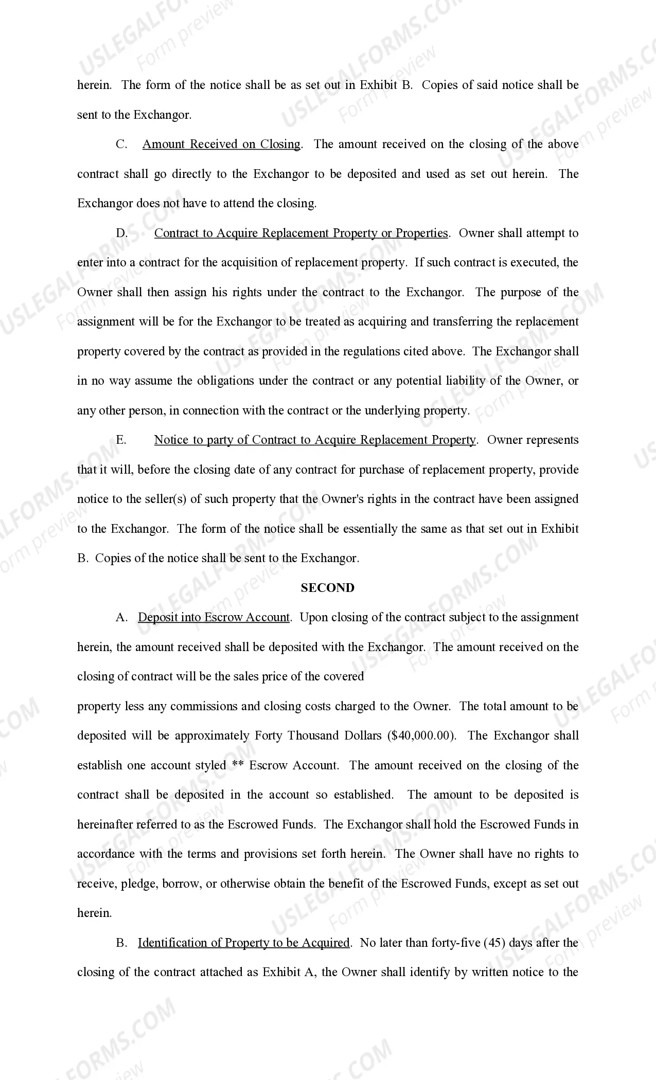 Preview Tax Free Exchange Agreement