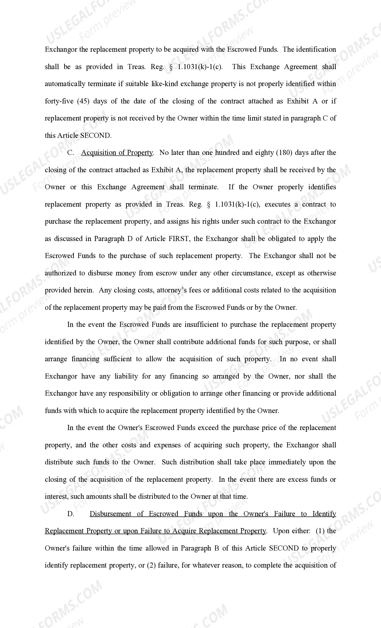 Preview Tax Free Exchange Agreement