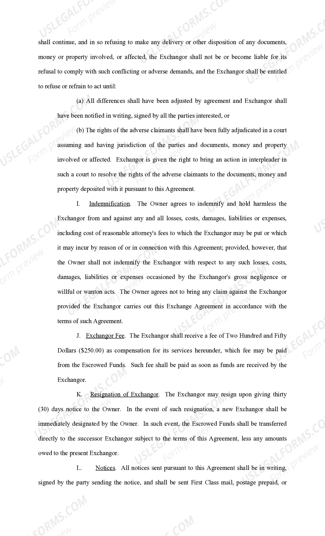 Preview Tax Free Exchange Agreement