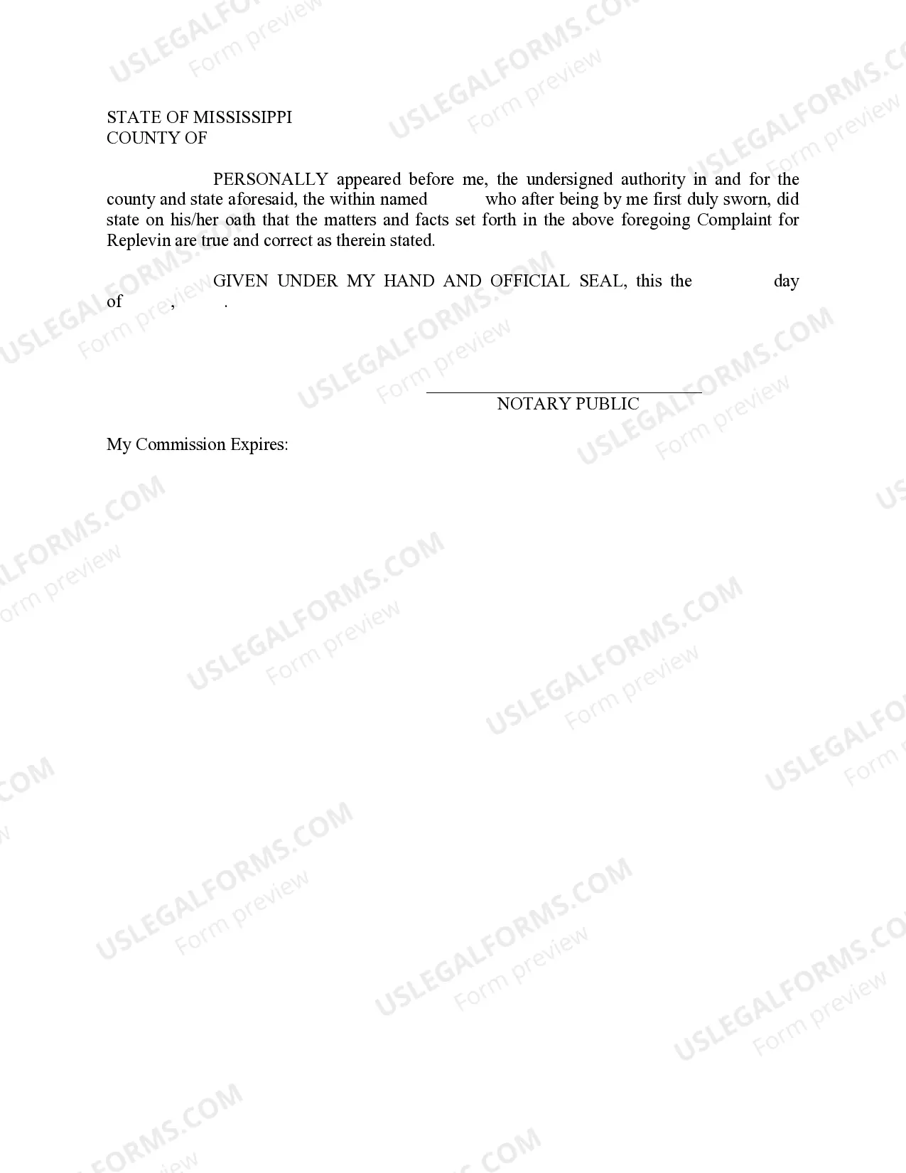 Preview Complaint for Replevin or Repossession