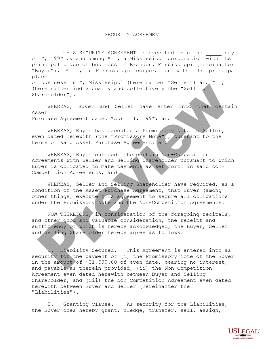 page 0 Security Agreement - Personal Property in Connection With Asset Purchase Agreement preview