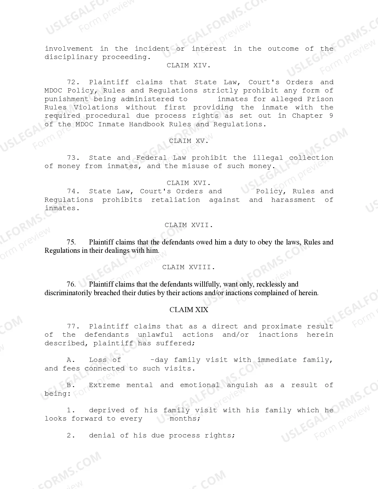 Preview A01 Claims By Prisoner of Sexual Harassment and Other Grounds