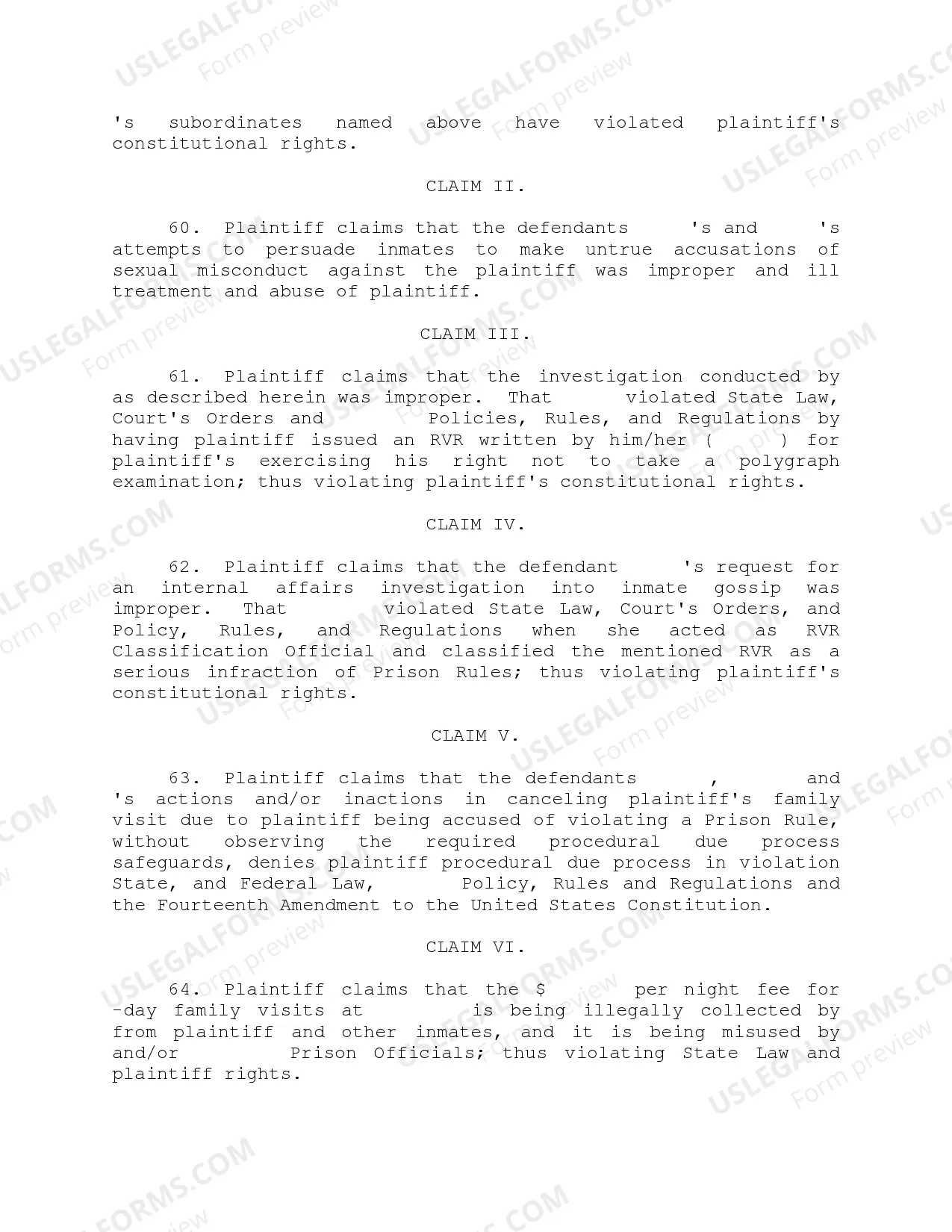 Preview A01 Claims By Prisoner of Sexual Harassment and Other Grounds