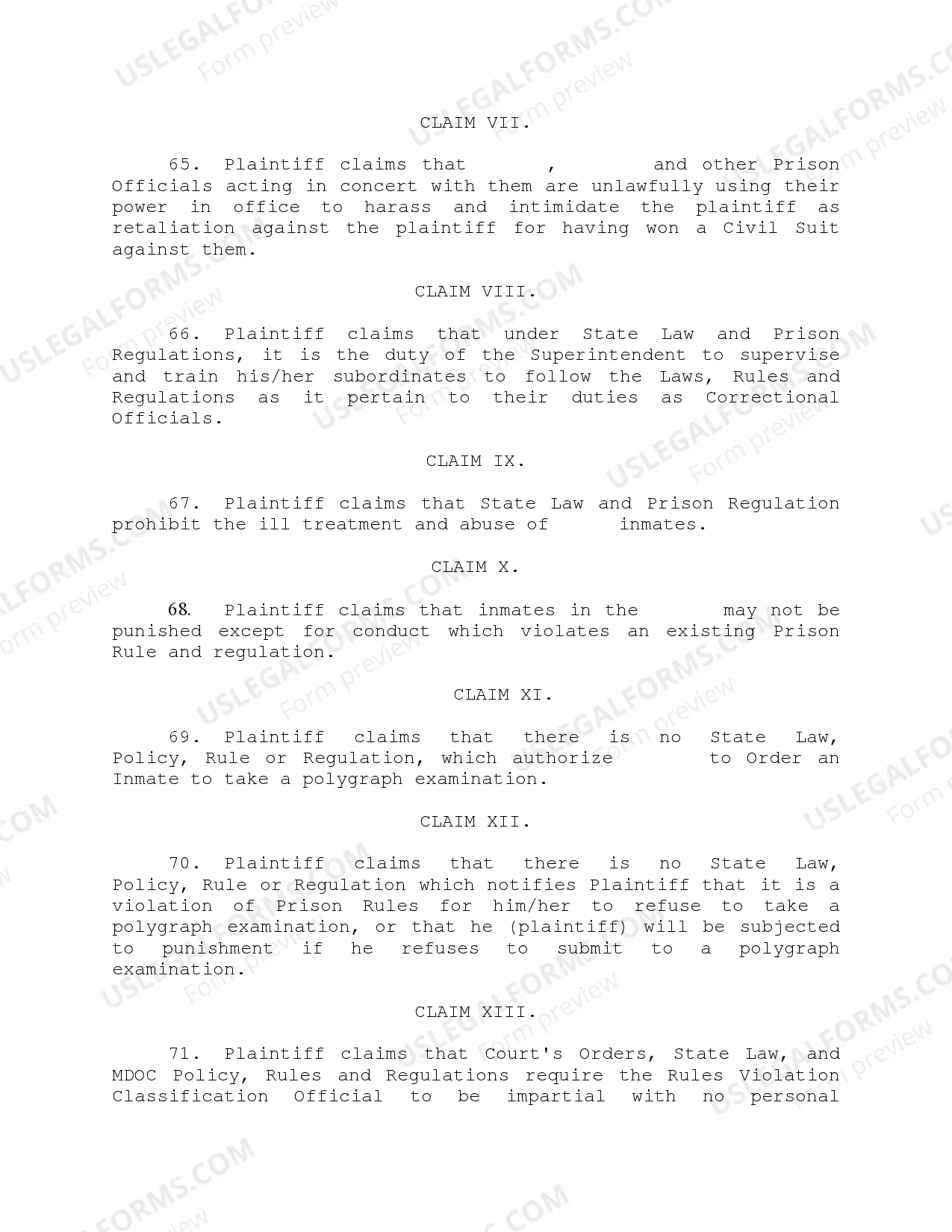 Preview A01 Claims By Prisoner of Sexual Harassment and Other Grounds