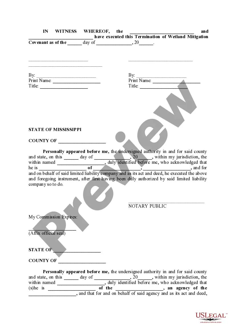 Preview Termination of Wetland Mitigation Covenant