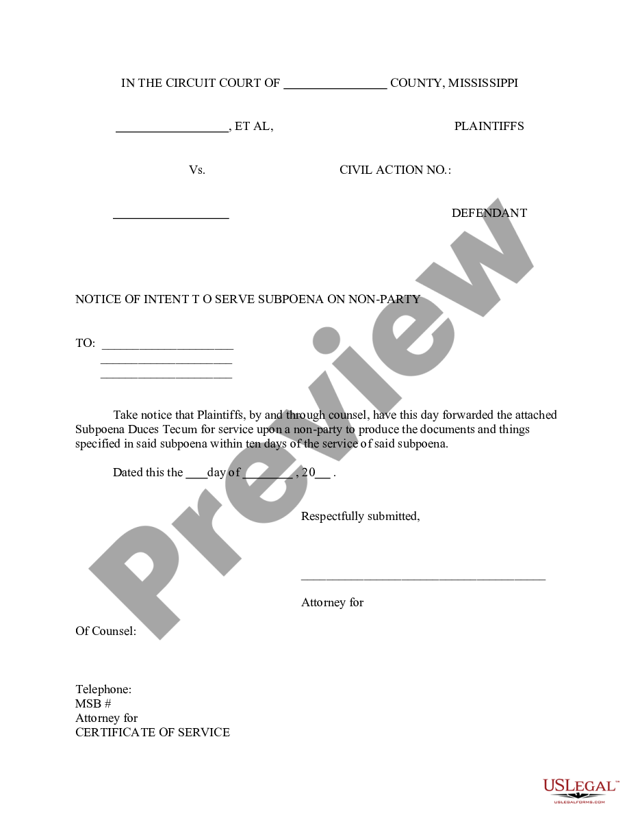 form Notice of Intent to Serve Subpoena on Nonparty preview